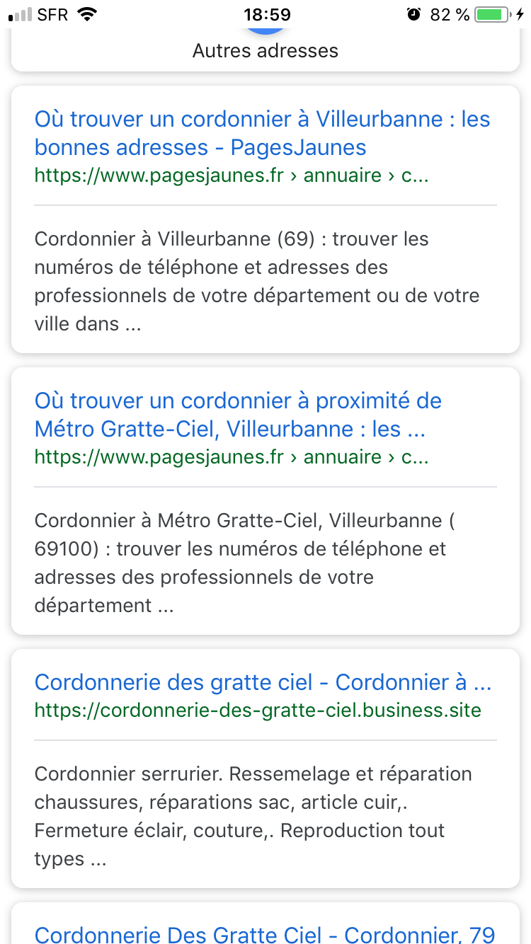 résultats pages jaunes sur google