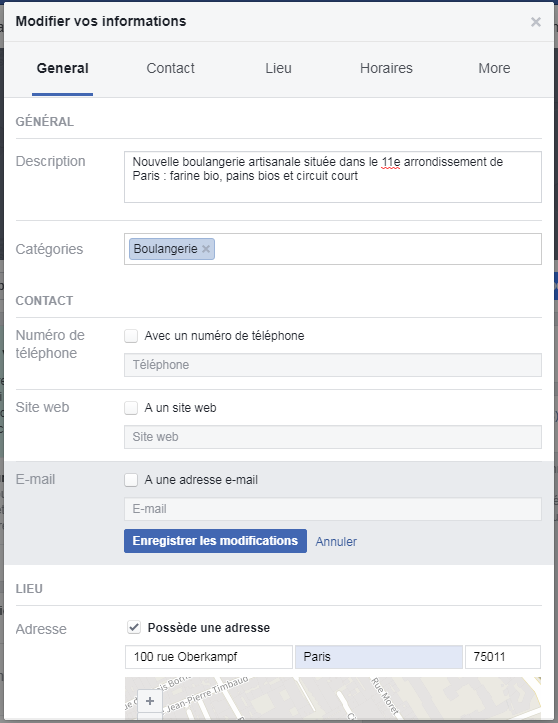 Descriptif court de l'activité créer une page Facebook