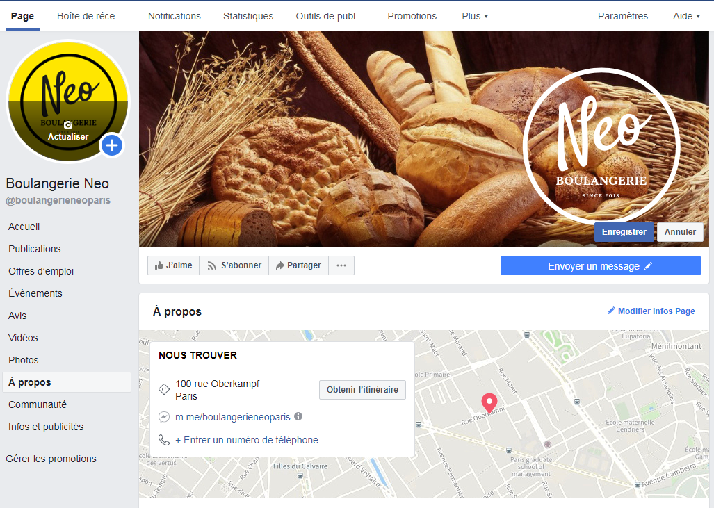 Page Facebook Boulangerie Neo